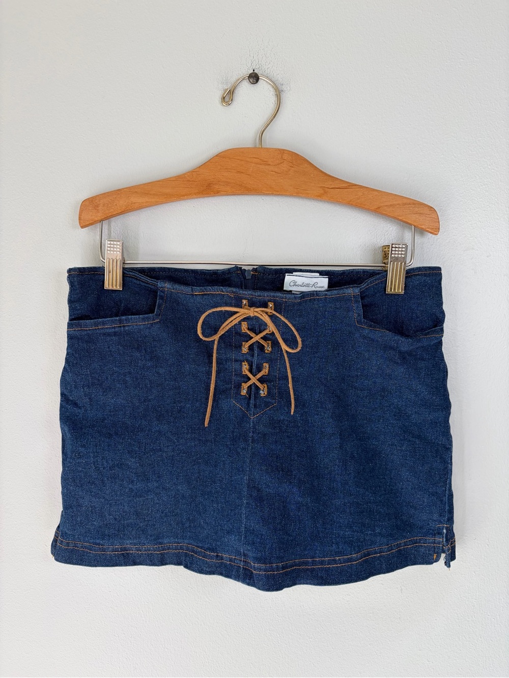 Vintage Y2K Charlotte Russe Dark Wash Denim Lace Up Mini Skirt Skort